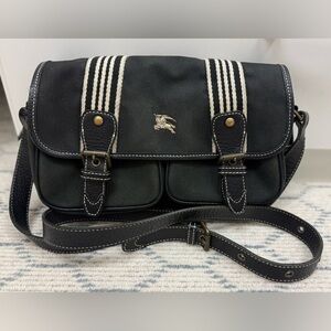 BURBERRY Blue Label Vintage Unisex Black Canvas Leather Messenger Crossbody Bag